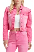 Bayeas Puff Shoulder Crop Denim Jacket in RAZ