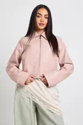 Boohoo faux leather zip jacket in pink