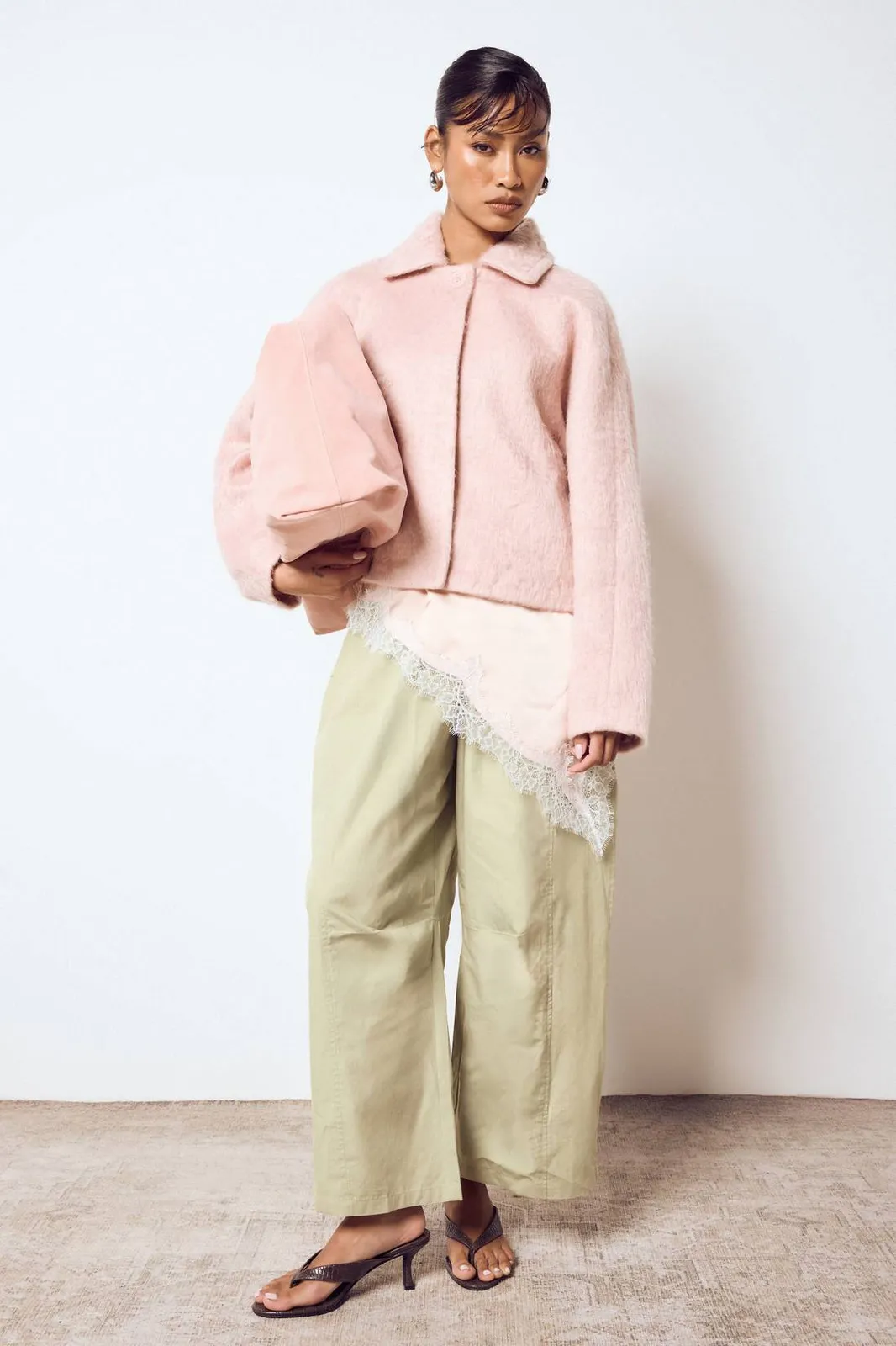 Boohoo Wool Look Button Up Jacket in Pink