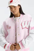 LoveShackFancy Fanatics x LoveShackFancy Collegiate Varsity Jacket in WISCONSIN PINK