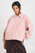 Boohoo Houndstooth Print Wool Look Bomber Jacket in Pink