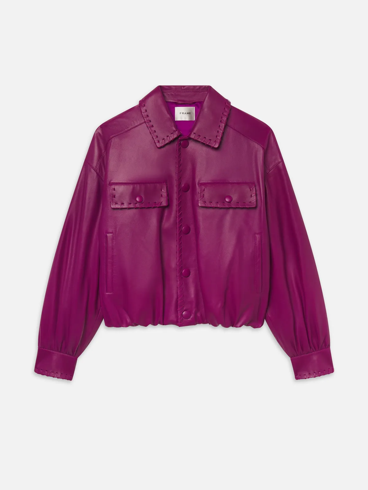 FRAME The Leather Bubble Jacket in Magenta
