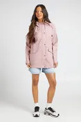 Boohoo Hooded Rubberised Festival Mac in Pink