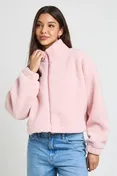 Boohoo High Neck Teddy Jacket in Pink