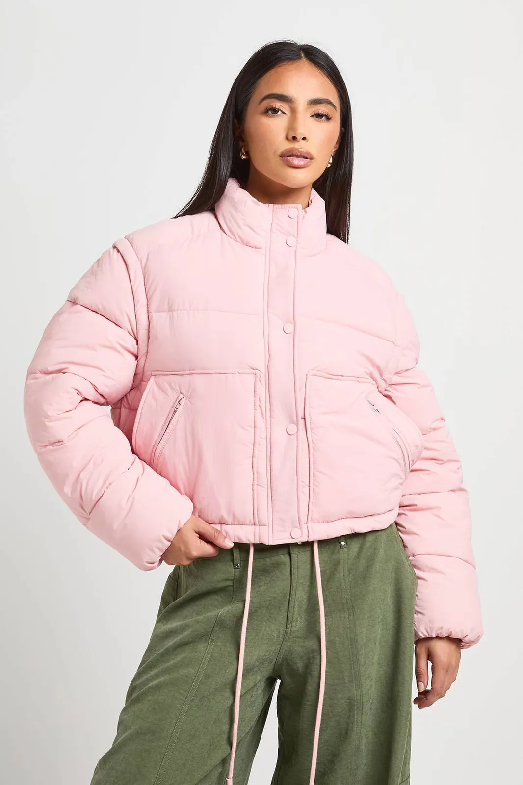 Boohoo Funnel Neck Puffer Jacket in Pink