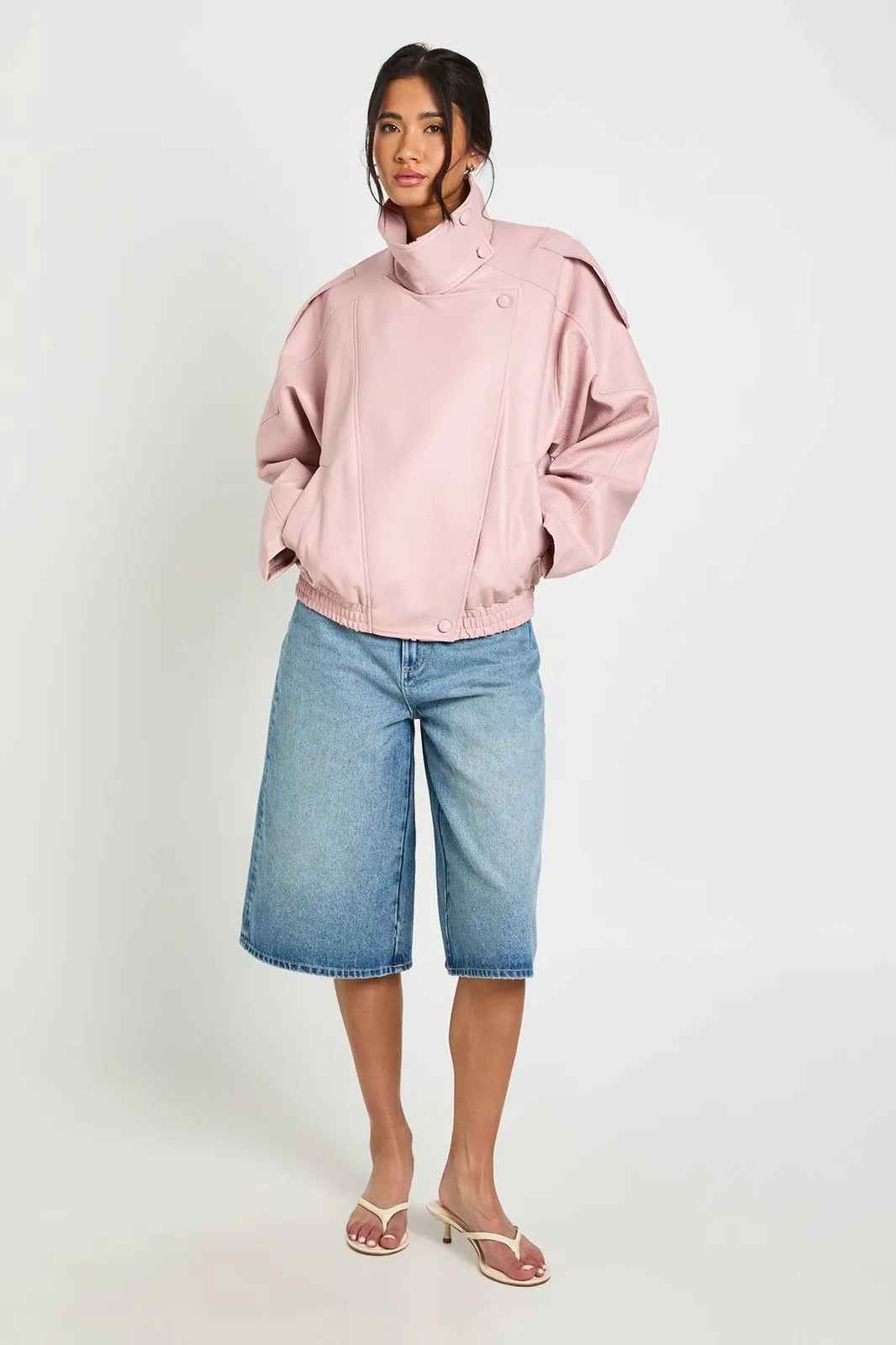 Boohoo Faux Leather Funnel Neck Jacket in Pink