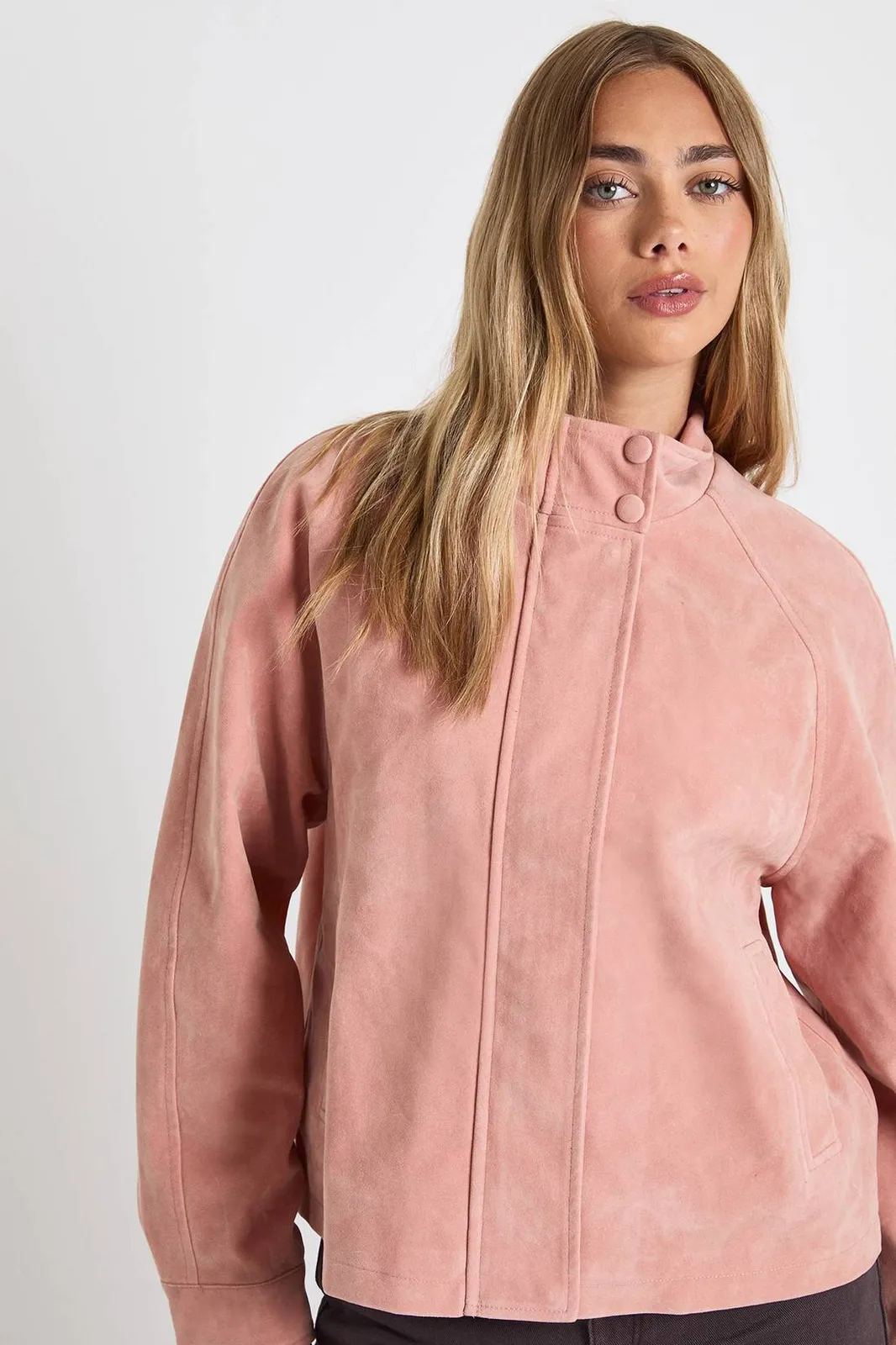 Boohoo Faux Suede Bomber Jacket in Pink