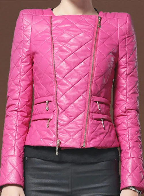 LeatherCult Stylish Collarless Leather Jacket # 512 in Pink (collection sample)