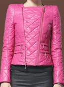 LeatherCult Stylish Collarless Leather Jacket # 512 in Pink (collection sample)