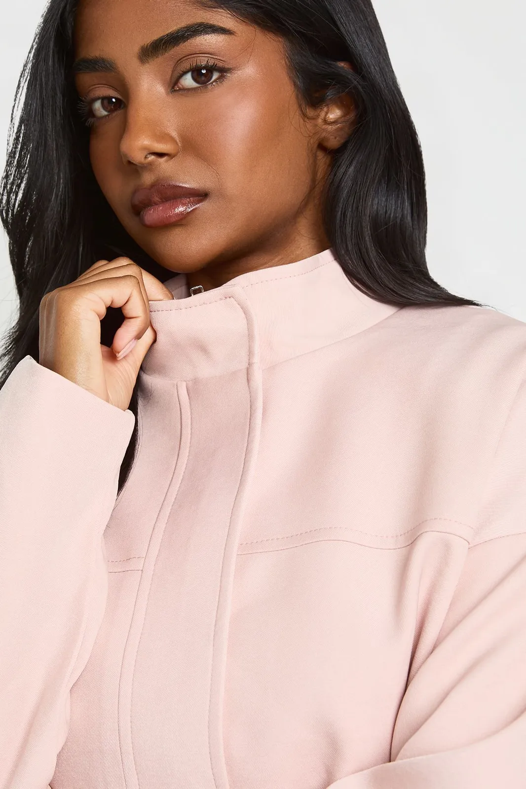Funnel Neck Tailored Bomber in Pink