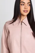 Faux Leather Zip Jacket in Pink