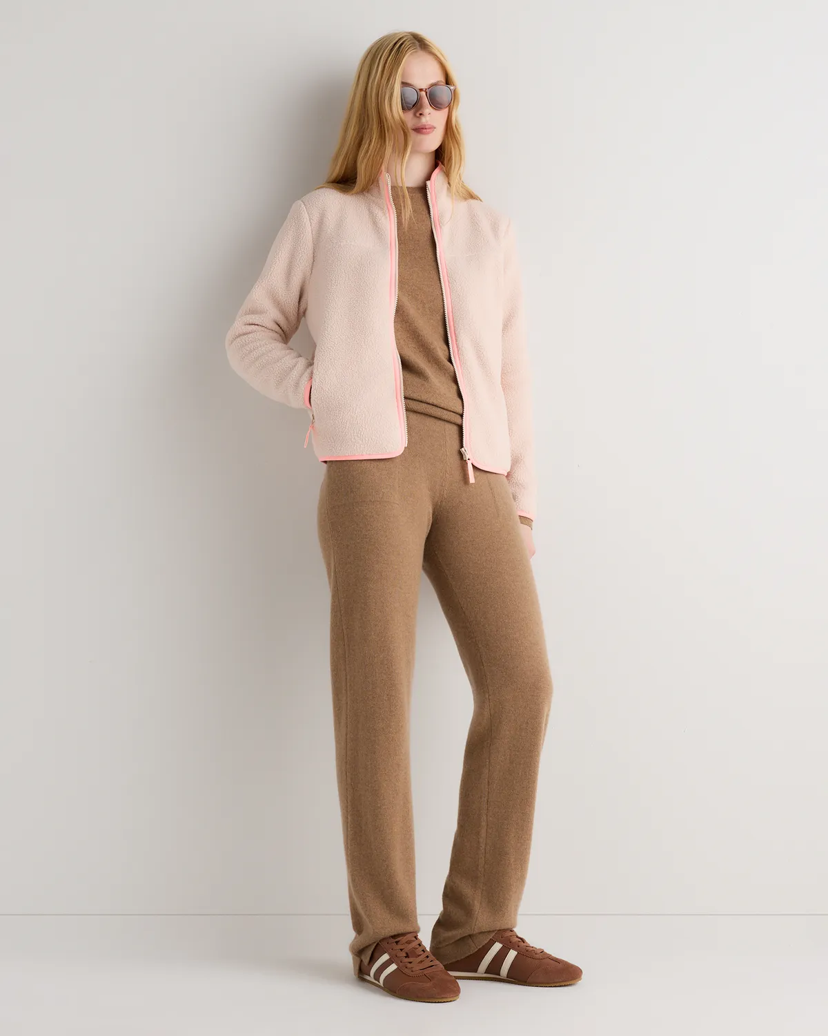 Sherpa Full-Zip Jacket in Pale Pink/Hibiscus