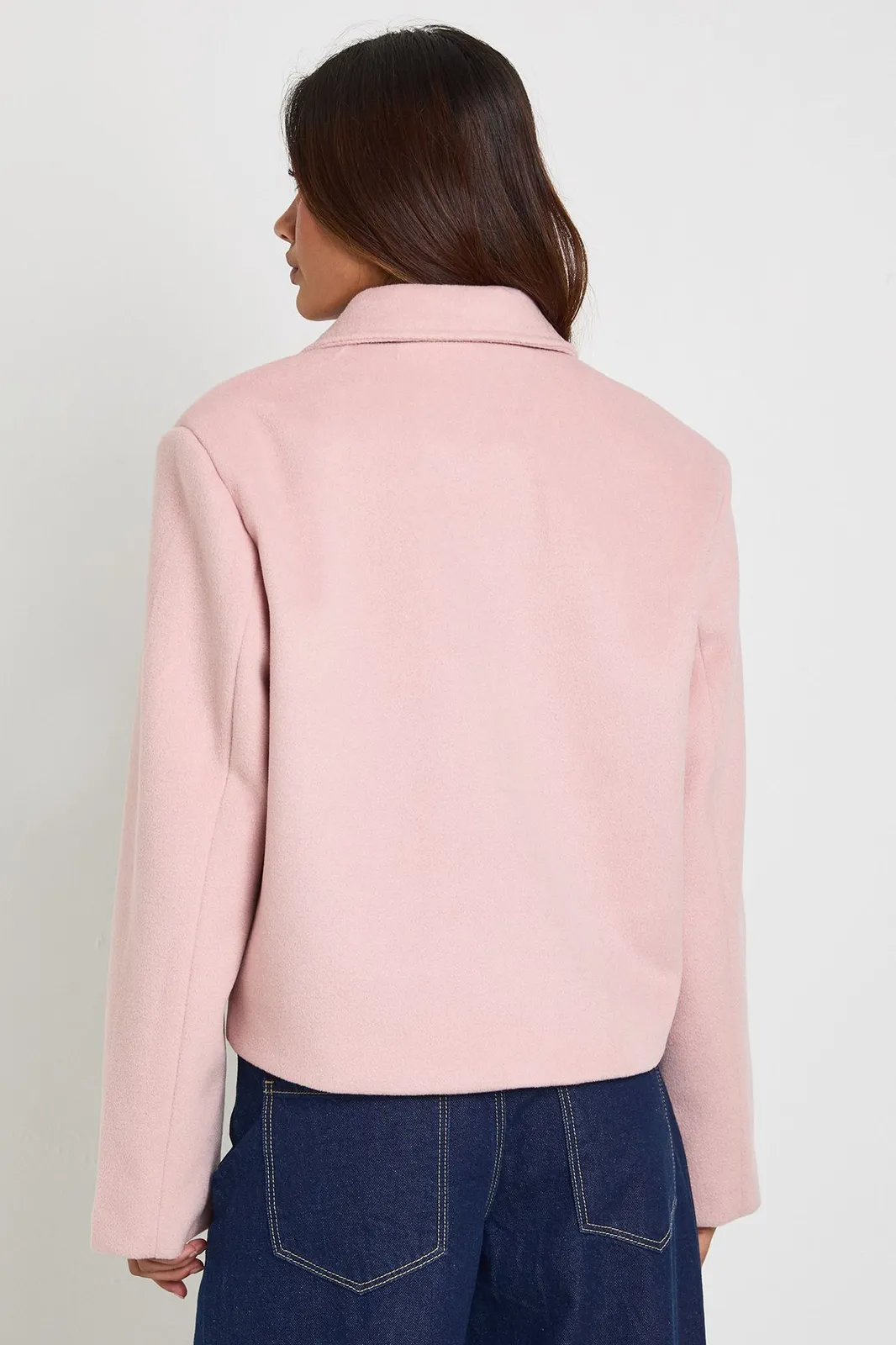 Double Breast Wool Look Jacket in Pink