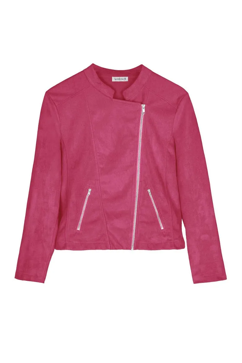 Rachel Cropped Biker Jacket, Alternate, color, Pink Gerbera