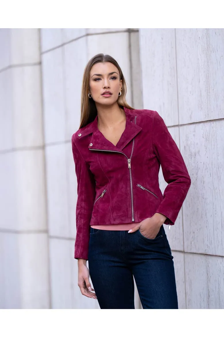 Hudson Suede Biker Jacket, Alternate, color, Bordeaux Blush