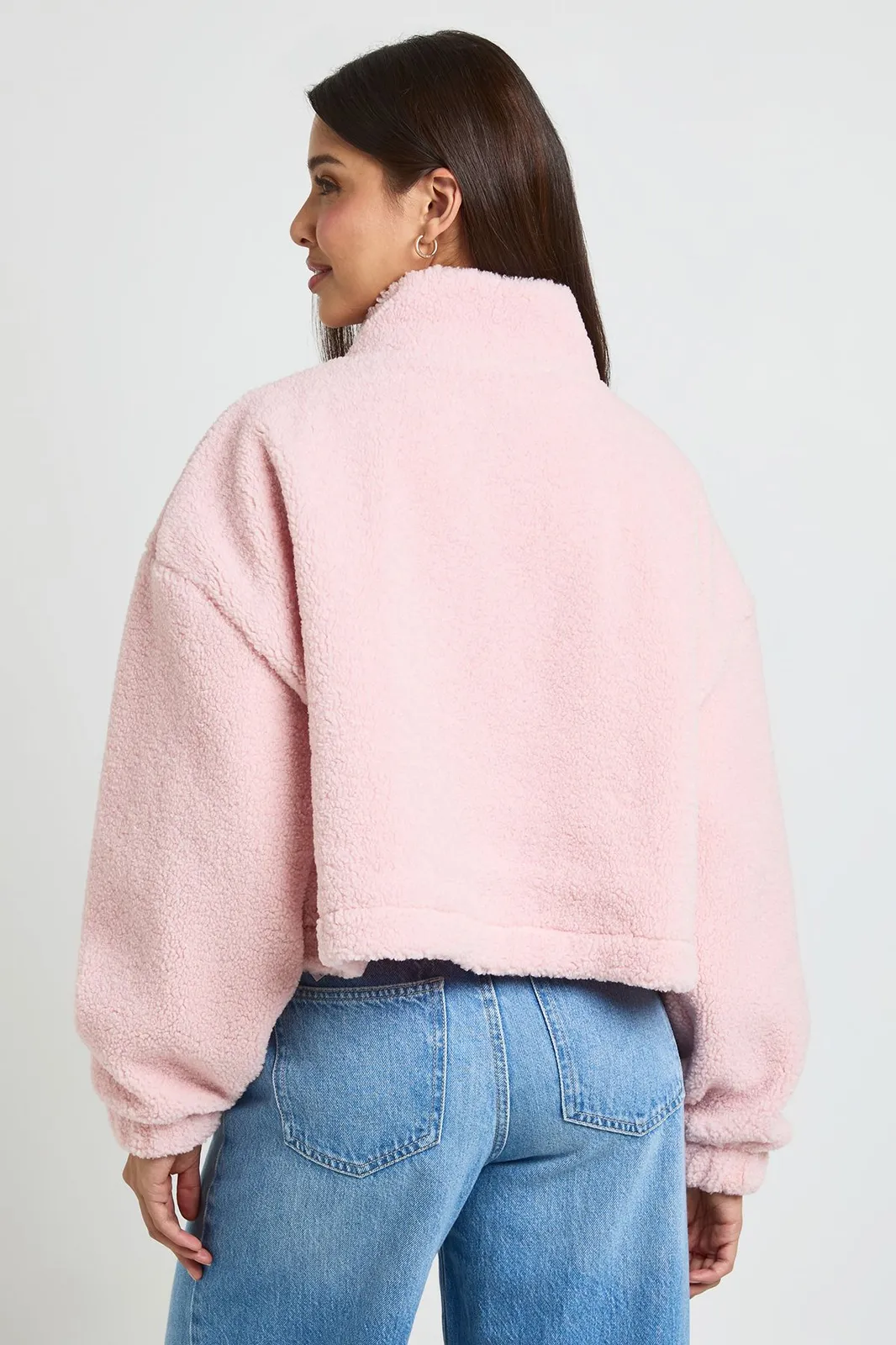 High Neck Teddy Jacket in Pink
