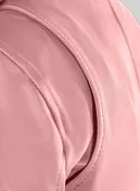 Close-up of pink leather jacket shoulder seam stitching
