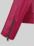 Close-up of pink leather jacket sleeve with zipped cuff