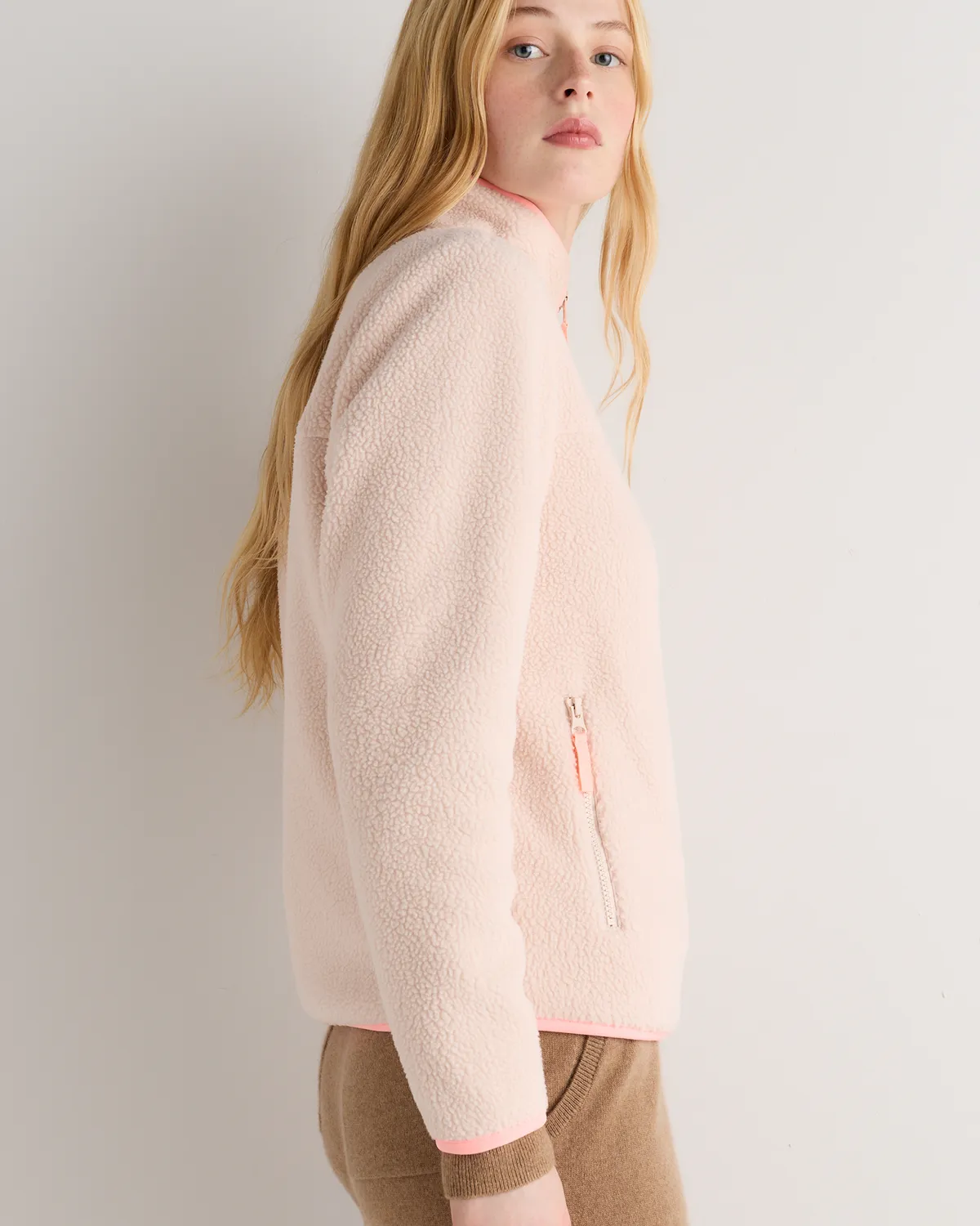 Sherpa Full-Zip Jacket in Pale Pink/Hibiscus