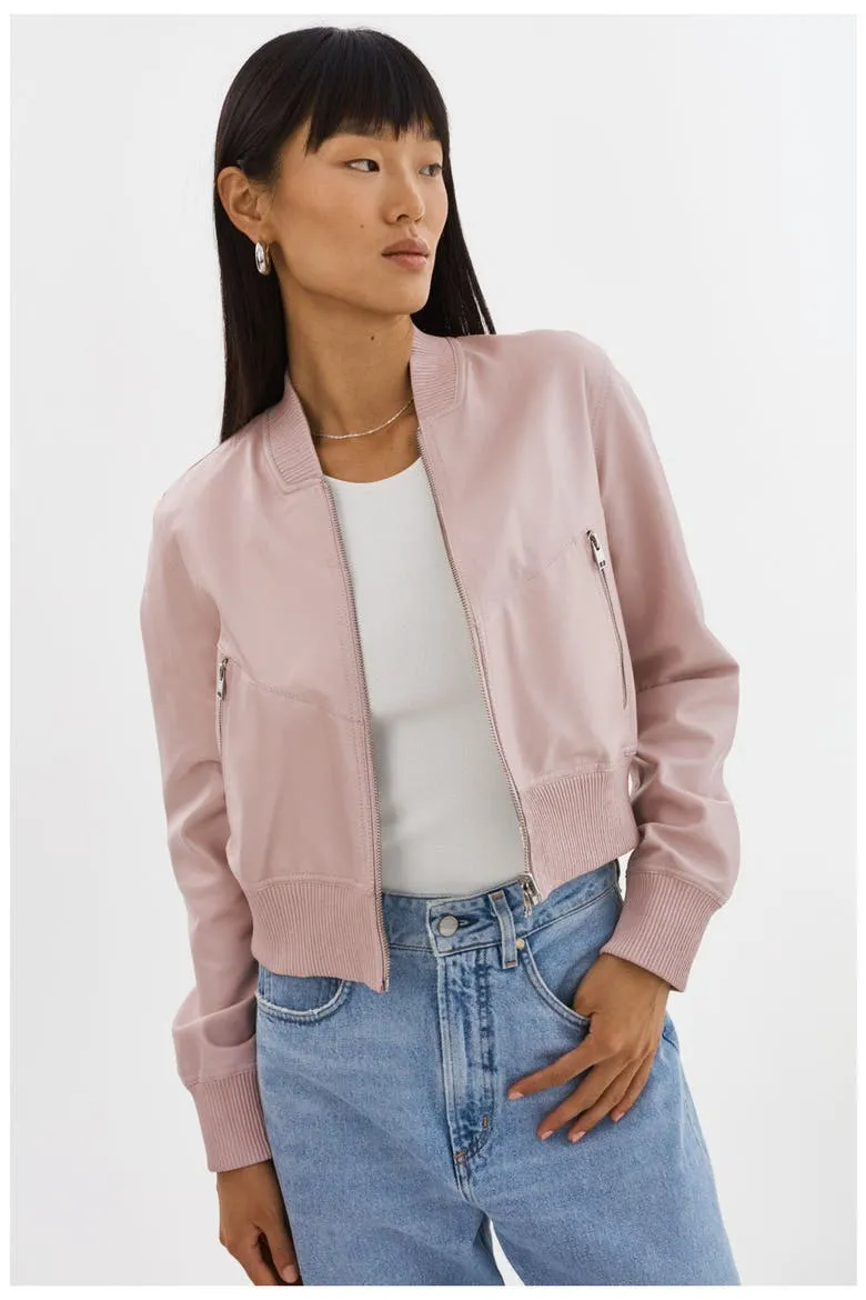 Kordella | Reversible Leather Bomber Jacket, Main, color, Rose/Silver