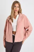 Faux Suede Bomber Jacket in Pink