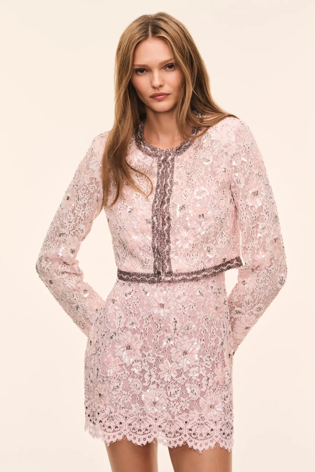 Eloweth Embellished Cropped Jacket in OPALINE PINK