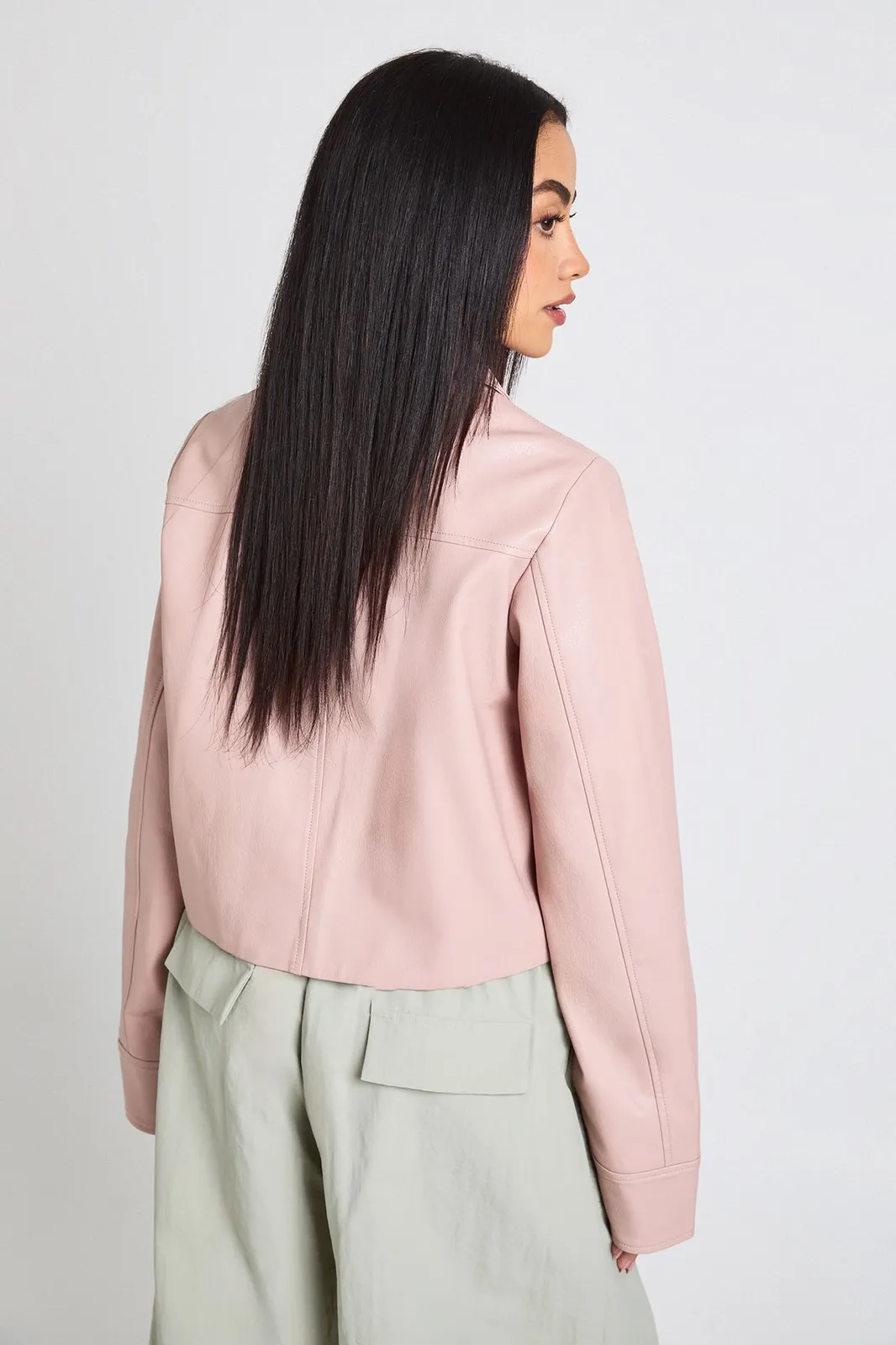 Faux Leather Zip Jacket in Pink