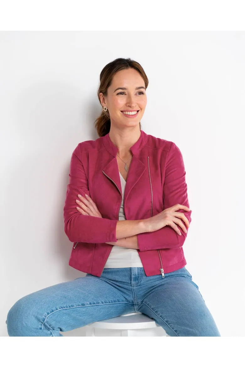 Rachel Cropped Biker Jacket, Alternate, color, Pink Gerbera