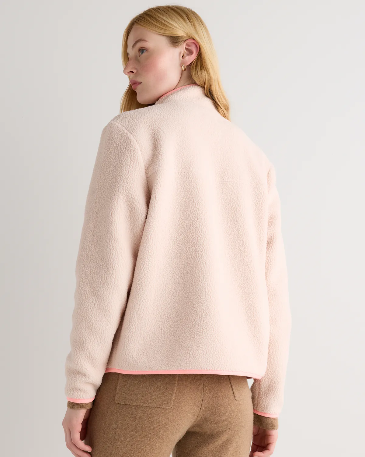 Sherpa Full-Zip Jacket in Pale Pink/Hibiscus
