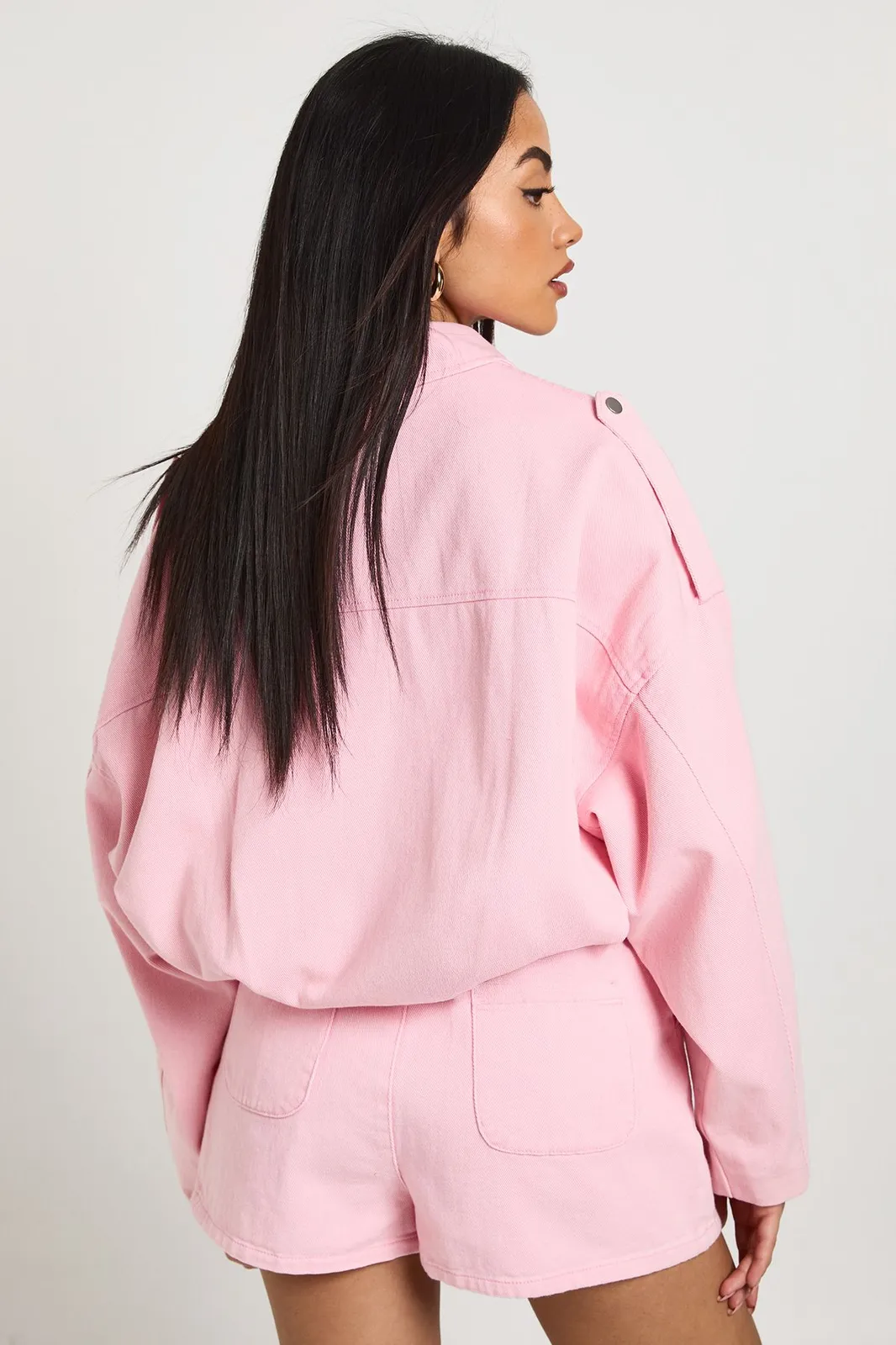 Oversized Denim Bomber in Pink