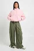Funnel Neck Puffer Jacket in Pink