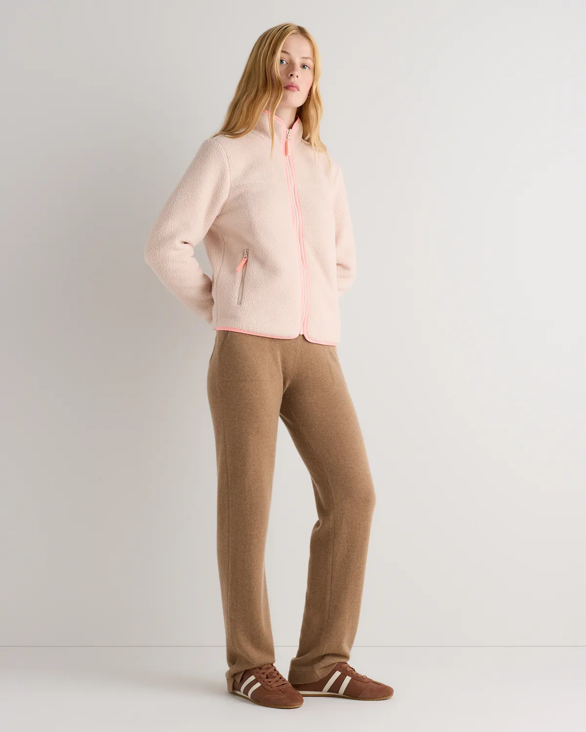 Sherpa Full-Zip Jacket in Pale Pink/Hibiscus