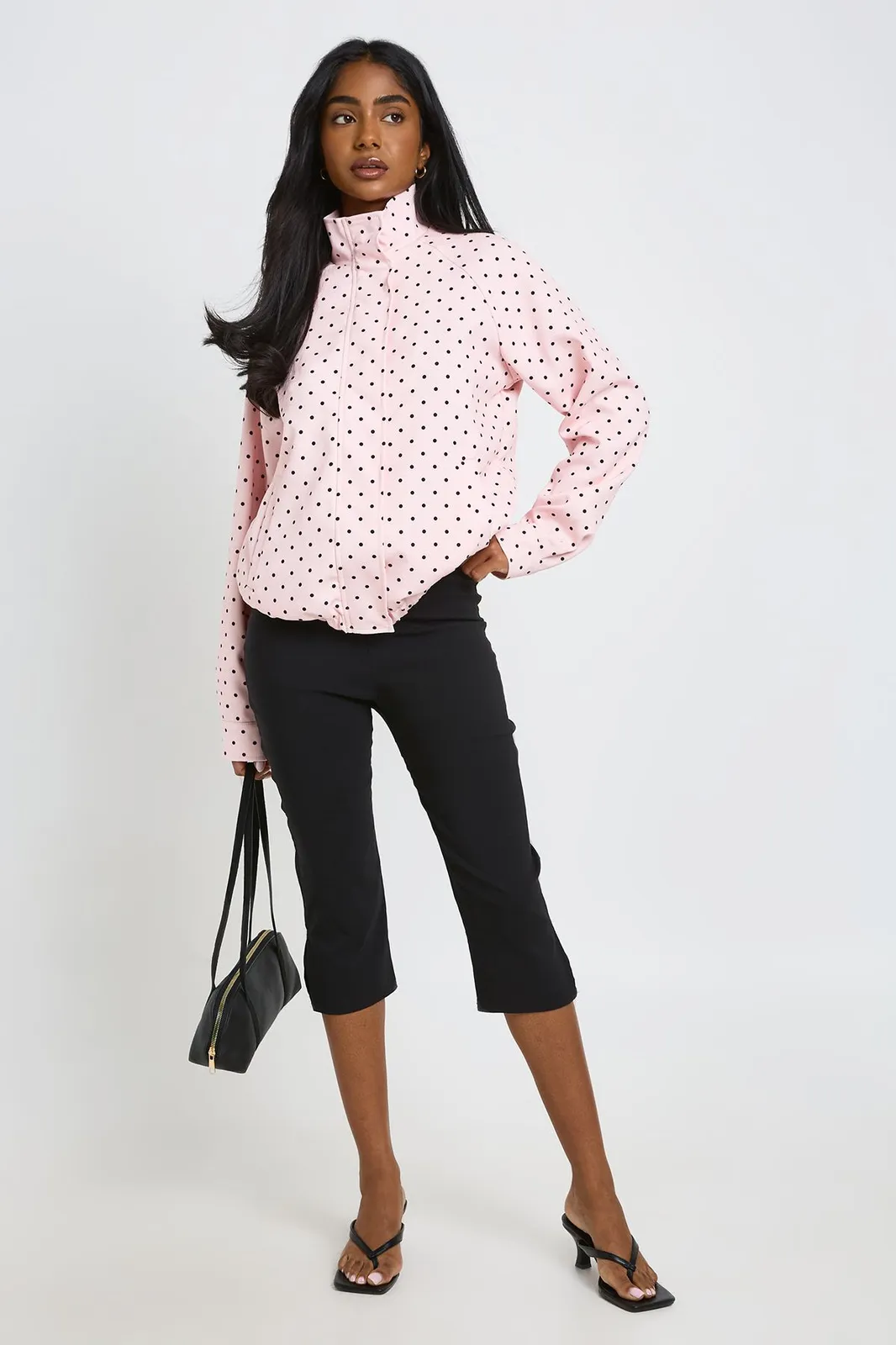 Polka Dot Funnel Neck Jacket in Pink