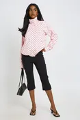 Polka Dot Funnel Neck Jacket in Pink