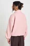 Houndstooth Print Wool Look Bomber Jacket in Pink