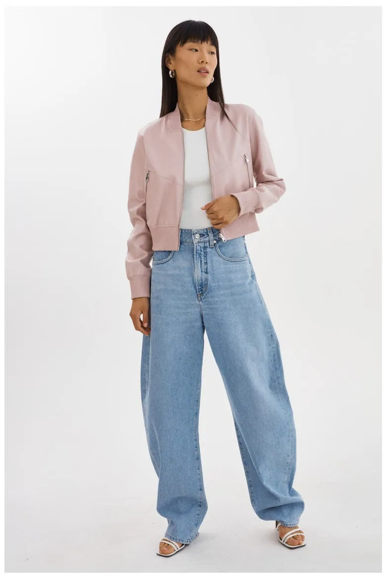 Kordella | Reversible Leather Bomber Jacket, Alternate, color, Rose/Silver