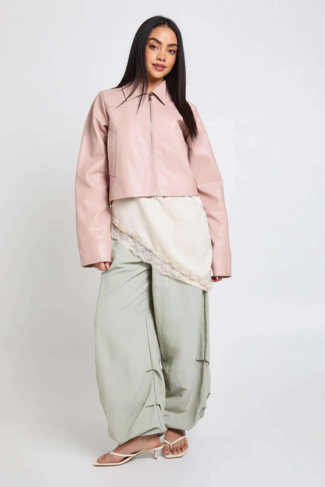 Faux Leather Zip Jacket in Pink
