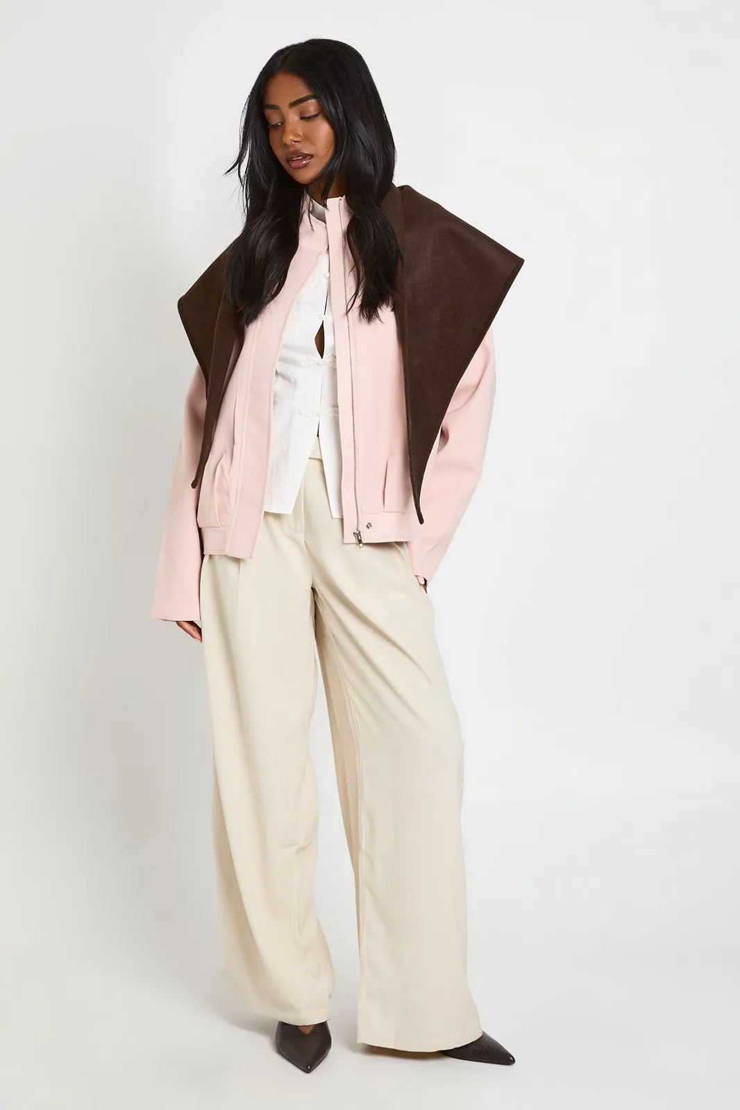 Funnel Neck Tailored Bomber in Pink