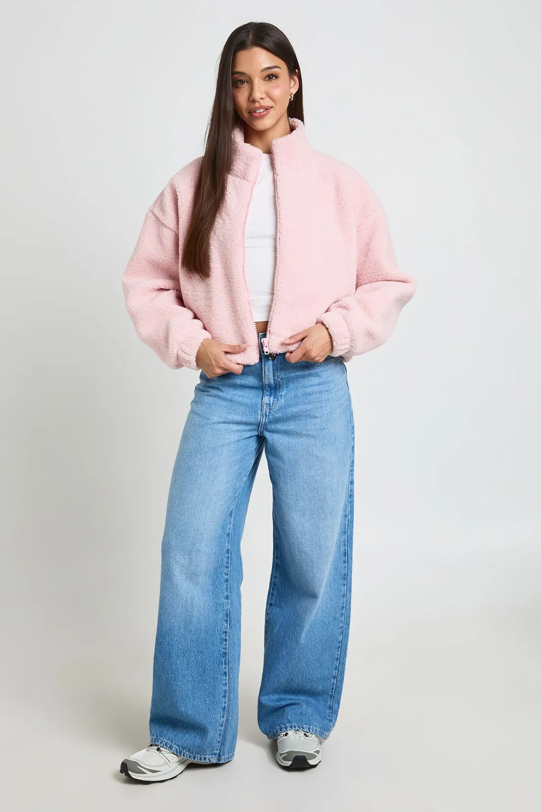 High Neck Teddy Jacket in Pink