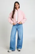 High Neck Teddy Jacket in Pink