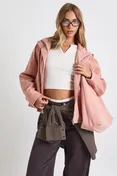 Faux Suede Bomber Jacket in Pink