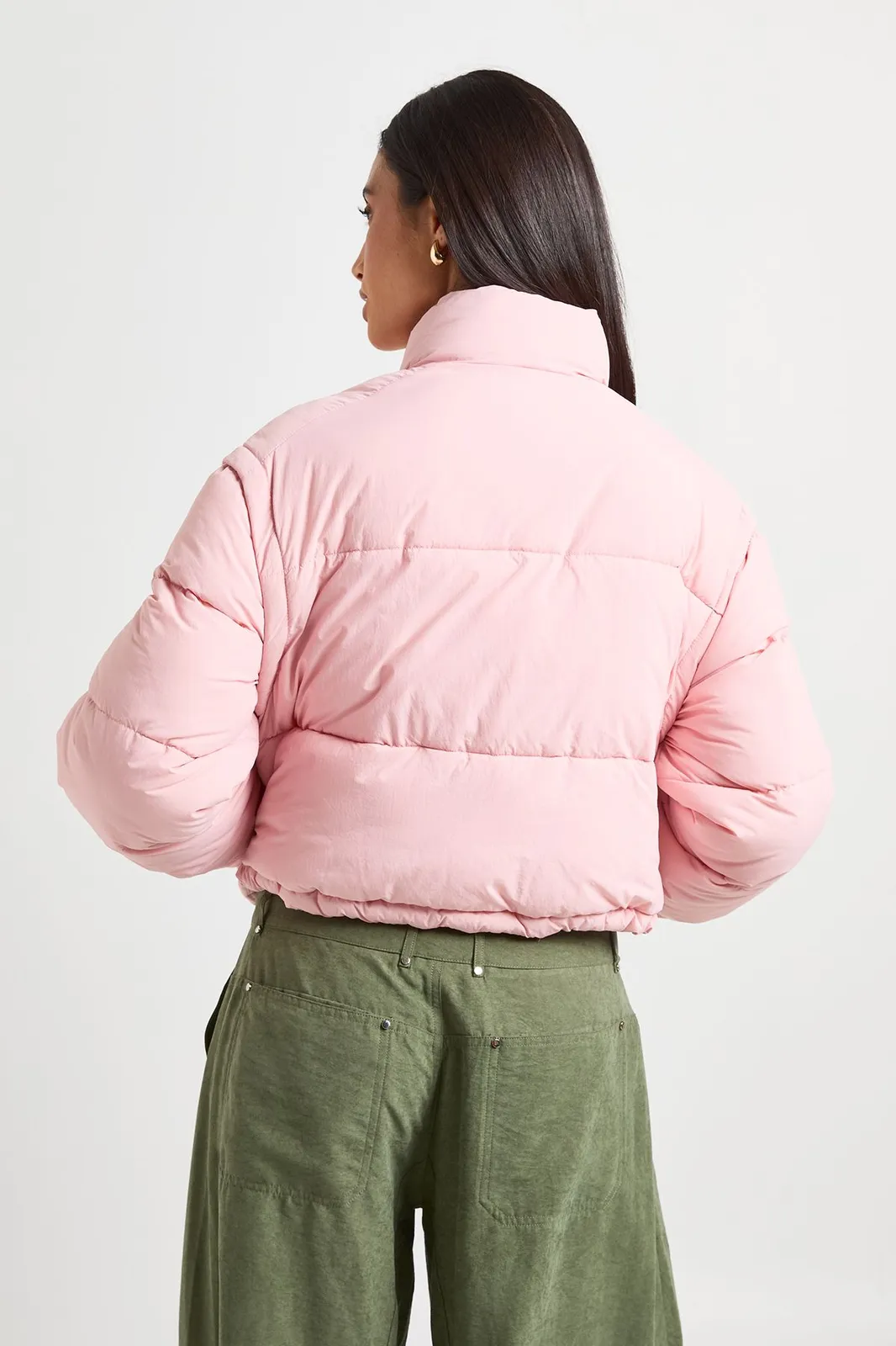 Funnel Neck Puffer Jacket in Pink
