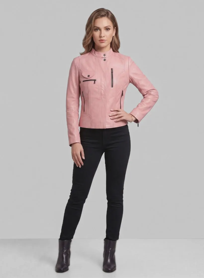 Light Pink Leather Jacket #520 in Light Pink