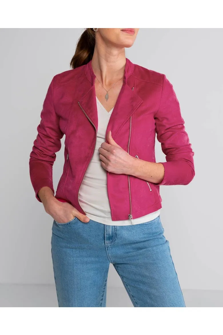 Rachel Cropped Biker Jacket, Alternate, color, Pink Gerbera
