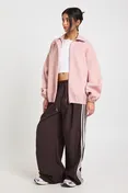 Houndstooth Print Wool Look Bomber Jacket in Pink