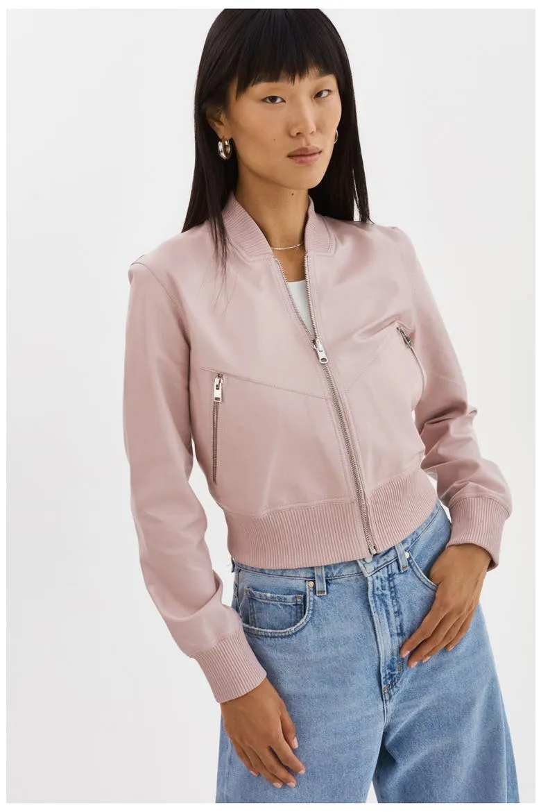 Kordella | Reversible Leather Bomber Jacket, Alternate, color, Rose/Silver