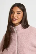Funnel Neck Wool Look Bomber Jacket in Dusky Pink