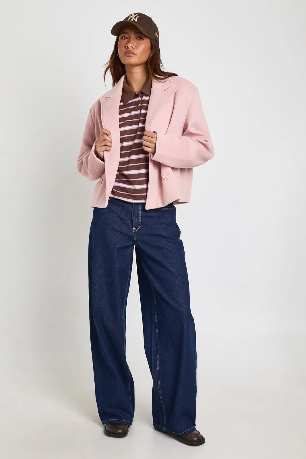 Double Breast Wool Look Jacket in Pink