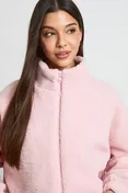 High Neck Teddy Jacket in Pink