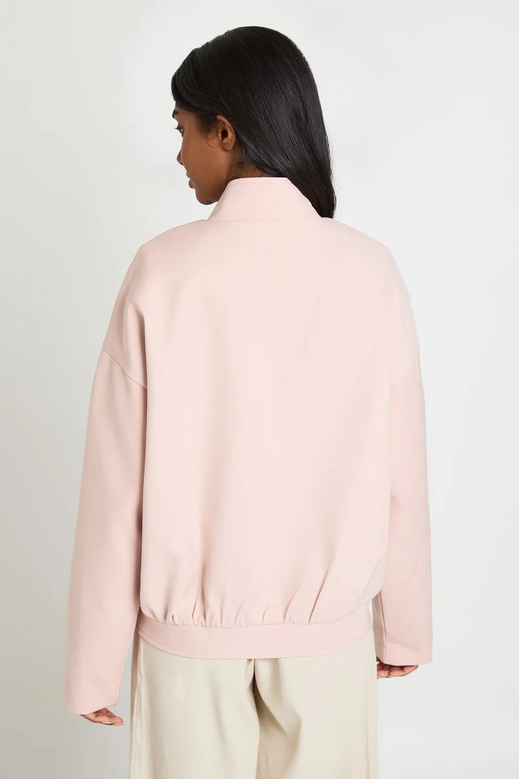Funnel Neck Tailored Bomber in Pink